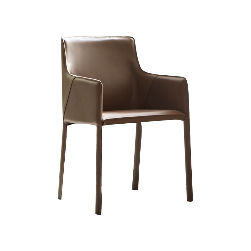 Leather Metal Modern Indoor-Outdoor Chair Dining Room Solid Back Chair Brown 1 Piece Clearhalo ' kitchen&dining_furn' 'Dining Chairs' 'Dining Tables & Seating' 'dining_chair' 'furn' 'furn_dining_chair' 'Furniture' 'furniture_dining_chair' 'Kitchen & Dining Furniture' 'kitchen' 4315611