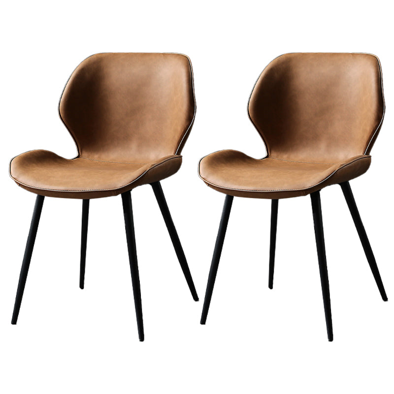 Contemporary Metal Dining Room Chair Wingback Armless Chair for Home Use Brown 2 Piece Set Clearhalo ' kitchen&dining_furn' 'Dining Chairs' 'Dining Tables & Seating' 'dining_chair' 'furn' 'furn_dining_chair' 'Furniture' 'furniture_dining_chair' 'Kitchen & Dining Furniture' 'kitchen' 4315862