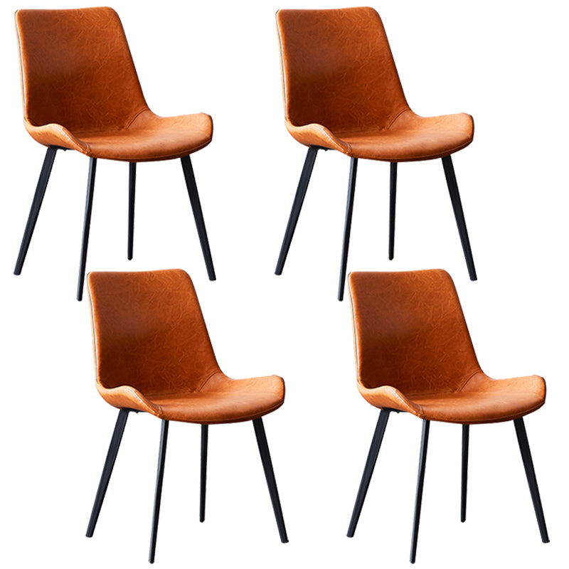 Contemporary Style Dining Chairs Armless Side Chairs for Kitchen with Metal Legs Orange 4 Piece Set Clearhalo ' kitchen&dining_furn' 'Dining Chairs' 'Dining Tables & Seating' 'dining_chair' 'furn' 'furn_dining_chair' 'Furniture' 'furniture_dining_chair' 'Kitchen & Dining Furniture' 'kitchen' 4315975