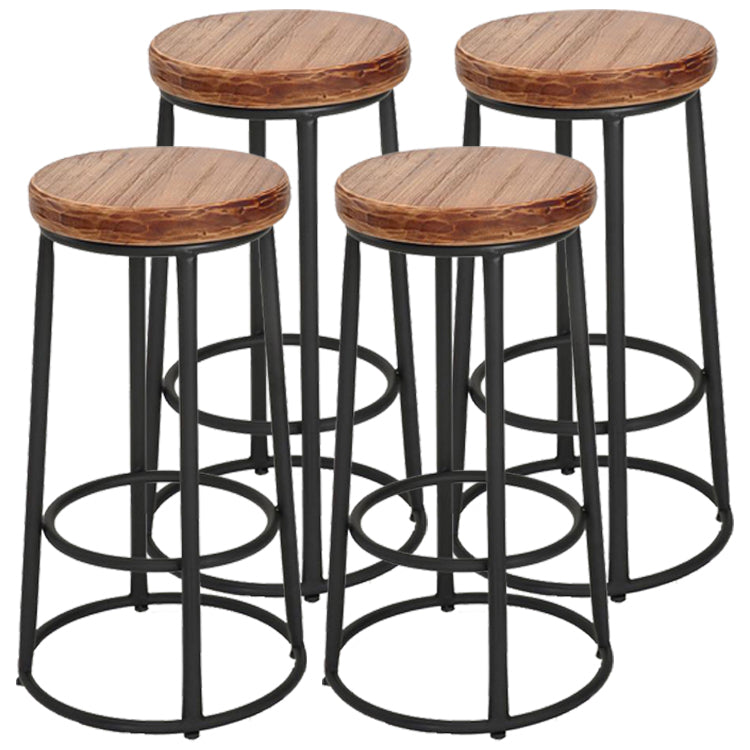 Brown Wood Backless and Armless Stool Industrial Bar and Counter Stool with Iron Legs 4 Piece Set Clearhalo 'Bar Furniture' 'Bar Stools' 'bar_stools' 'furn' 'furn_bar_stools' 'furniture_bar_stools' 'Kitchen & Dining Furniture' 'kitchen&dining_furn' 'kitchen' 'kitchen_furn' Furniture' 4321018