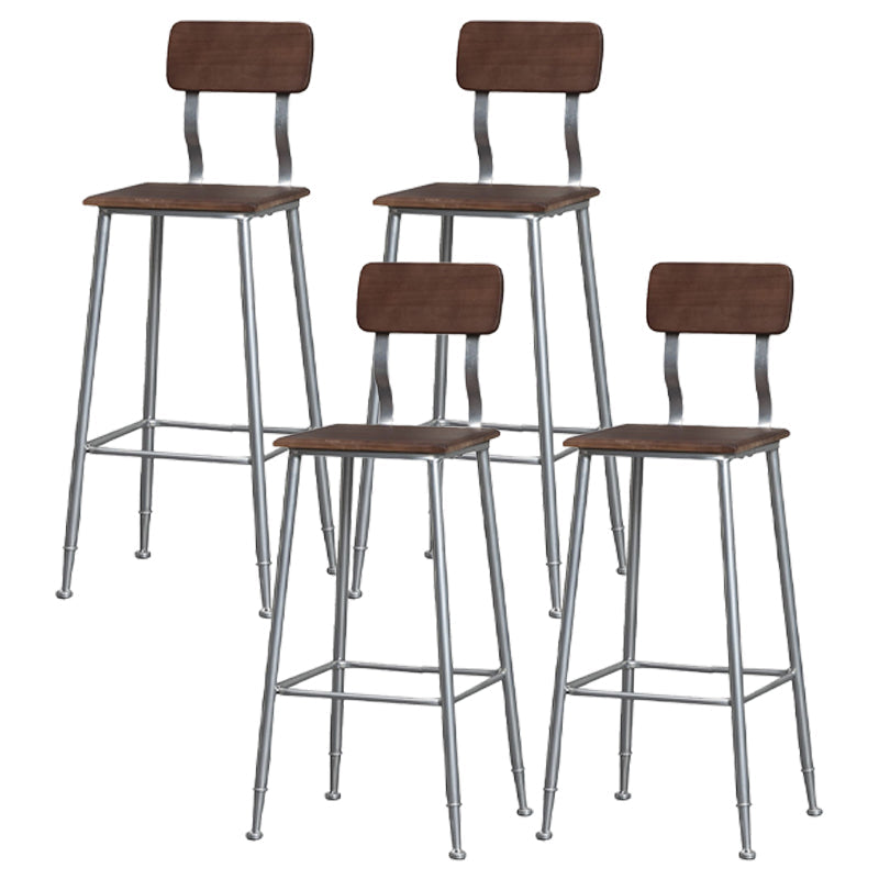 Industrial Style Ironwork Barstool Solid Wood Seat Bar High Chair with Backrest Silver 4 Piece Set Clearhalo 'Bar Furniture' 'Bar Stools' 'bar_stools' 'furn' 'furn_bar_stools' 'furniture_bar_stools' 'Kitchen & Dining Furniture' 'kitchen&dining_furn' 'kitchen' 'kitchen_furn' Furniture' 4321066