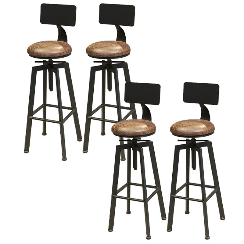 Industrial Four Legs Bar Stool with Footrest Adjustable Height Barstool Leather 4 Piece Set Low Back Clearhalo 'Bar Furniture' 'Bar Stools' 'bar_stools' 'furn' 'furn_bar_stools' 'furniture_bar_stools' 'Kitchen & Dining Furniture' 'kitchen&dining_furn' 'kitchen' 'kitchen_furn' Furniture' 4321162