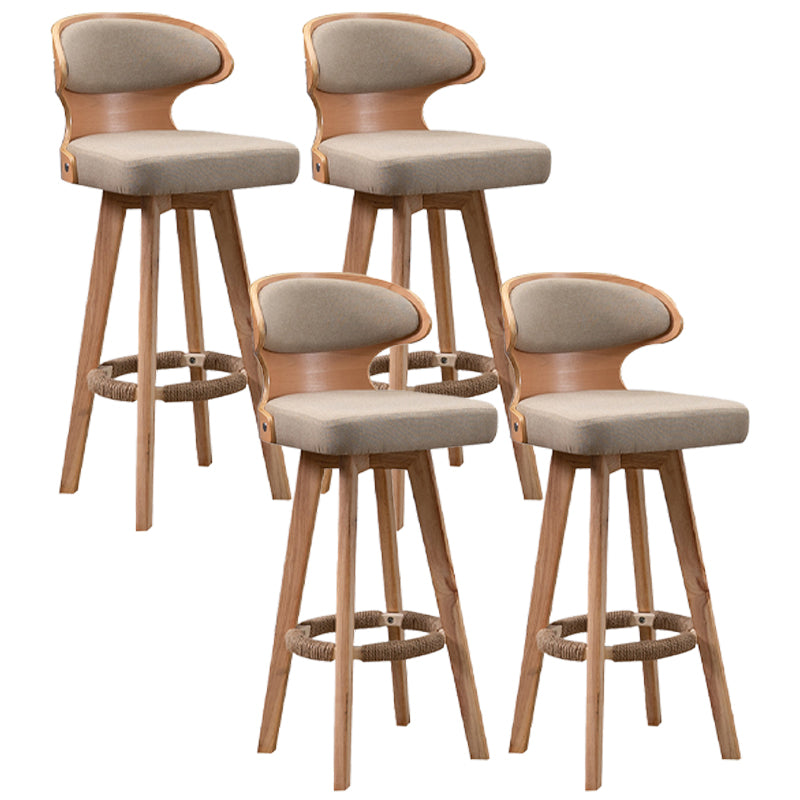 Modern Bar Stool Rubber Wooden Backrest Barstools with Soles Swivel Cushions Khaki 4 Piece Set Clearhalo 'Bar Furniture' 'Bar Stools' 'bar_stools' 'furn' 'furn_bar_stools' 'furniture_bar_stools' 'Kitchen & Dining Furniture' 'kitchen&dining_furn' 'kitchen' 'kitchen_furn' Furniture' 4321197