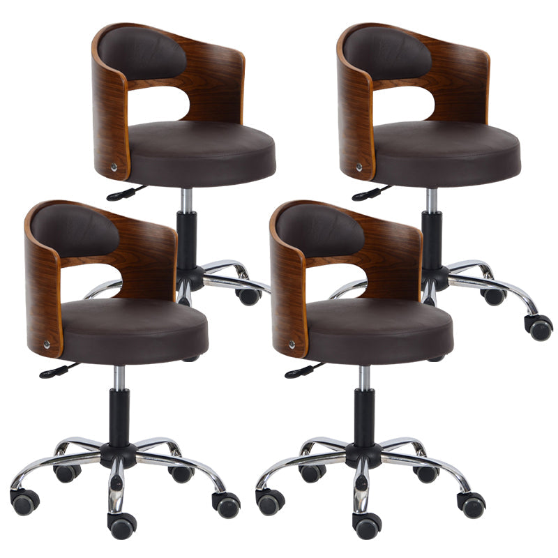 Modern Rotatable Backrest Counter Stool Steel Household Bar Stool with Pulley and Cushion Dark Brown 4 Piece Set Clearhalo 'Bar Furniture' 'Bar Stools' 'bar_stools' 'furn' 'furn_bar_stools' 'furniture_bar_stools' 'Kitchen & Dining Furniture' 'kitchen&dining_furn' 'kitchen' 'kitchen_furn' Furniture' 4329432