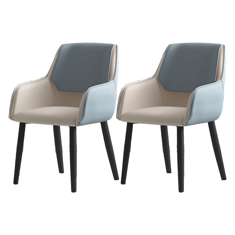 Leather Dining Armchairs Upholstered Solid Back Arm Chairs with Black Legs Beige-Blue 2 Piece Set Clearhalo ' kitchen&dining_furn' 'Dining Chairs' 'Dining Tables & Seating' 'dining_chair' 'furn' 'furn_dining_chair' 'Furniture' 'furniture_dining_chair' 'Kitchen & Dining Furniture' 'kitchen' 4330771