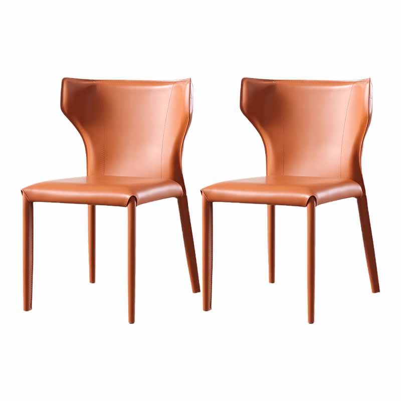 Designer Style Restaurant Wingback Side Chair Saddle Leather Dining Chair Orange 2 Piece Set Clearhalo ' kitchen&dining_furn' 'Dining Chairs' 'Dining Tables & Seating' 'dining_chair' 'furn' 'furn_dining_chair' 'Furniture' 'furniture_dining_chair' 'Kitchen & Dining Furniture' 'kitchen' 4330943