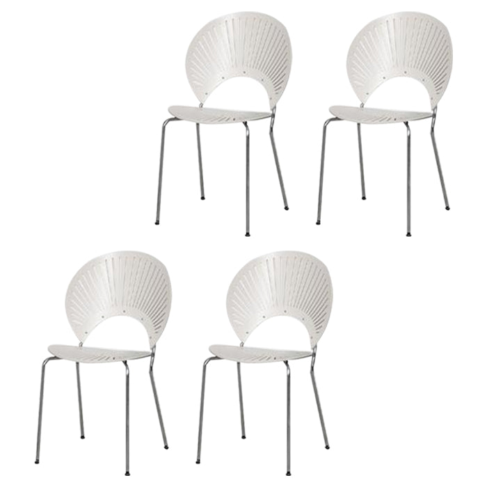 Contemporary Style Dining Chair Armless Kitchen Chairs with Metal Legs White-Silver 4 Piece Set Clearhalo ' kitchen&dining_furn' 'Dining Chairs' 'Dining Tables & Seating' 'dining_chair' 'furn' 'furn_dining_chair' 'Furniture' 'furniture_dining_chair' 'Kitchen & Dining Furniture' 'kitchen' 4331544