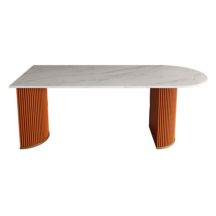 Free Form Dining Table Sintered Stone Table Luxury Style with Double Pedestal Orange Without Chairs Clearhalo ' dining_table' 'Dining Tables & Seating' 'Dining Tables' 'furn' 'furn_dining_table' 'Furniture' 'furniture_dining_table' 'Kitchen & Dining Furniture' 'kitchen&dining_furn' 'kitchen' 'kitchen_dining_table' 4331997