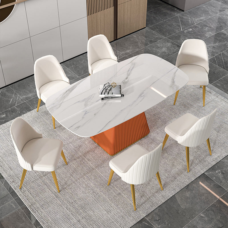 Nordic 1/2/5/7 Pieces White Dining Set Sintered Stone Dining Furniture Set /Separate Items 7 Pieces: Orange Table, 6 Chairs Clearhalo 'Dining Room Sets' 'Dining Tables & Seating' 'dining_room_set' 'furn' 'furn_dining_room_set' 'Furniture' 'furniture_dining_room_set' 'Kitchen & Dining Furniture' 'kitchen&dining_furn' 'kitchen' 4332677