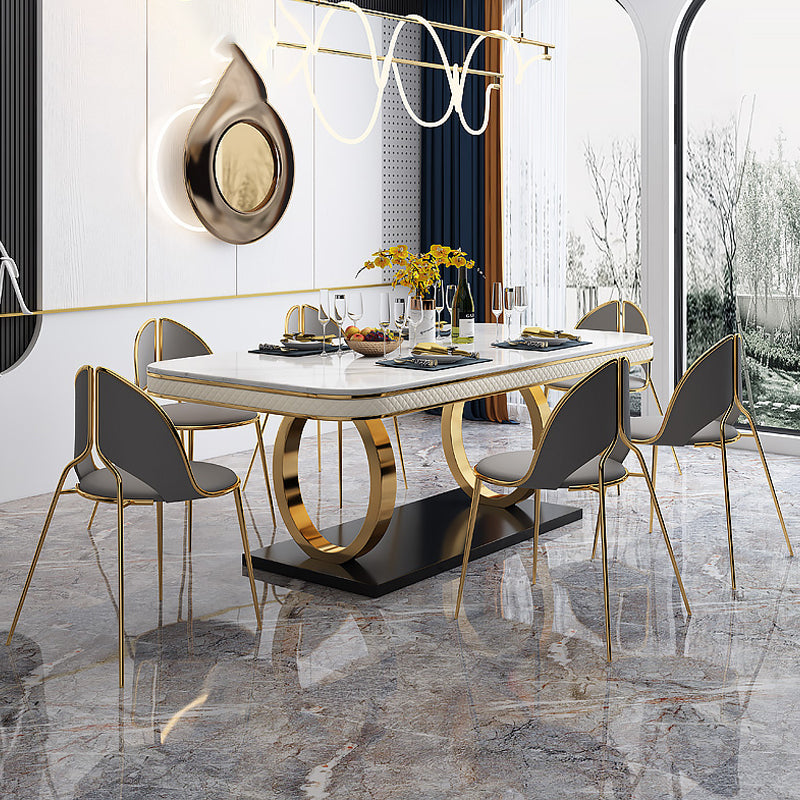 Modern 1/2/5/7 Pieces Dining Set Marble Dining Table with Leather Chairs 7 Pieces: Table, 6 Grey Chairs Clearhalo 'Dining Room Sets' 'Dining Tables & Seating' 'dining_room_set' 'furn' 'furn_dining_room_set' 'Furniture' 'furniture_dining_room_set' 'Kitchen & Dining Furniture' 'kitchen&dining_furn' 'kitchen' 4332750