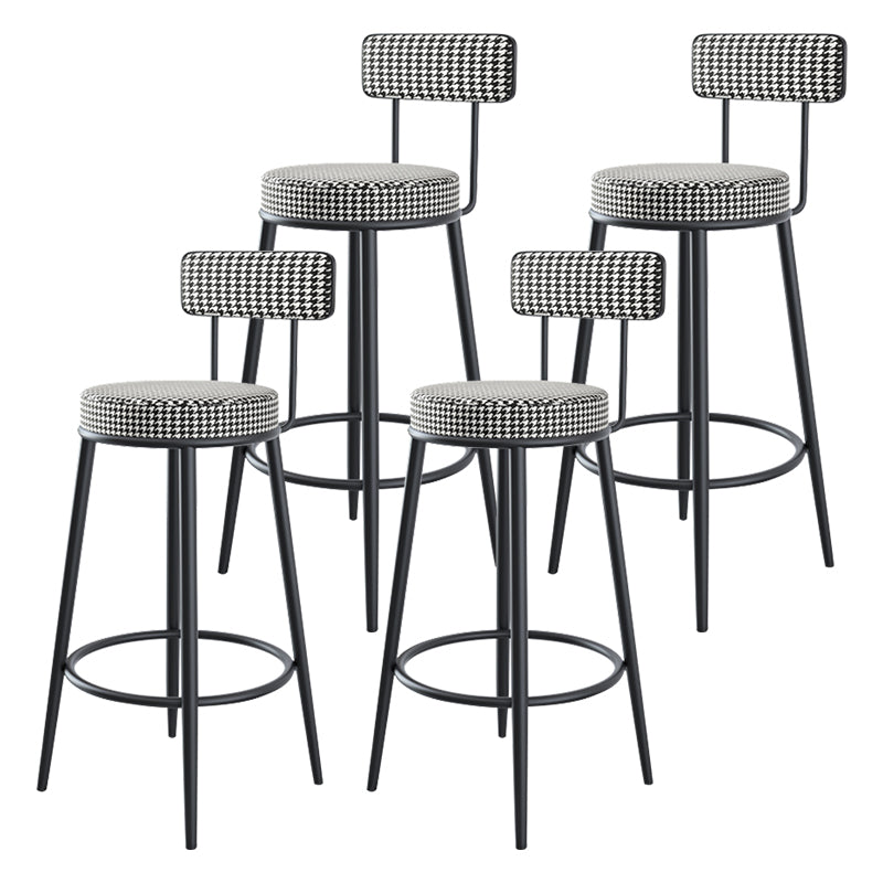 Modern Armless Backrest Counter Stool Iron Household Bar Stool with Cushion and Pedal Black White 4 Piece Set Clearhalo 'Bar Furniture' 'Bar Stools' 'bar_stools' 'furn' 'furn_bar_stools' 'furniture_bar_stools' 'Kitchen & Dining Furniture' 'kitchen&dining_furn' 'kitchen' 'kitchen_furn' Furniture' 4335242