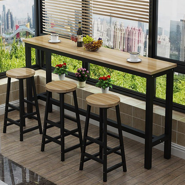 Black and Natural Bistro Accent Dining Table Wood and Metal Cocktail Bar Table 55.1"L x 15.7"W x 39.4"H Without Chairs Clearhalo 'Bar Furniture' 'Bar Tables' 'bar_tables' 'furn' 'furn_bar_tables' 'Furniture' 'furniture_bar_tables' 'Kitchen & Dining Furniture' 'kitchen&dining_furn' 'kitchen' 4335523