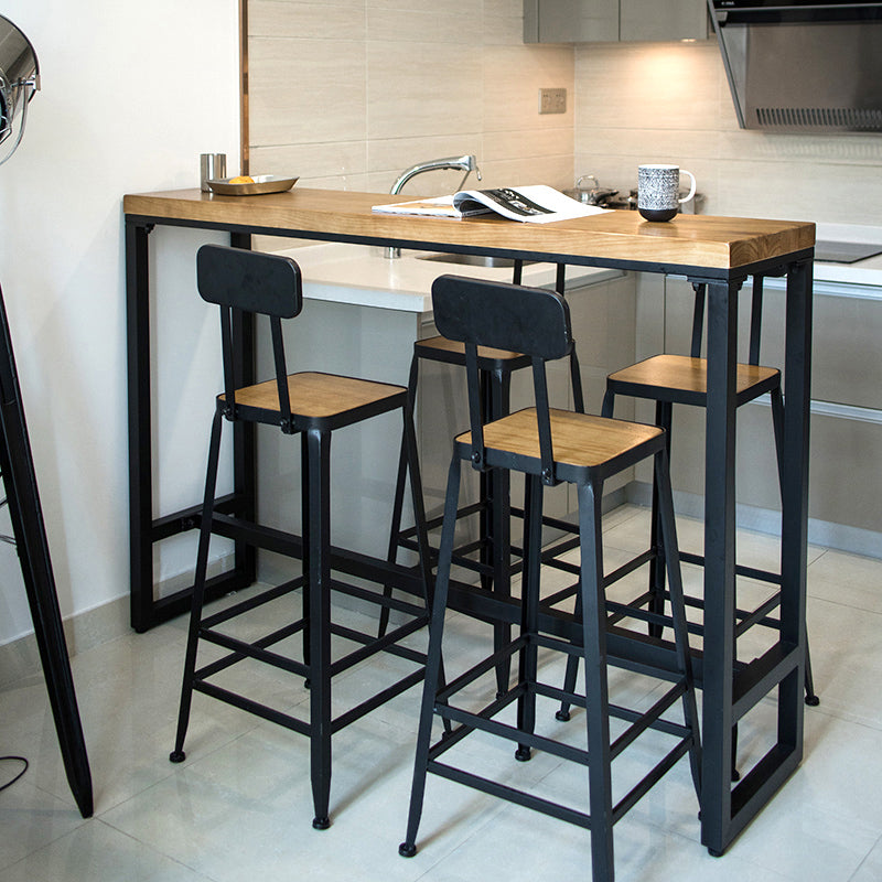 Modern Rectangle Bar Dining Table Wood Trestle Bar Height Pub Table with Iron Base 118.1"L x 15.7"W x 41.3"H Without Chairs Clearhalo 'Bar Furniture' 'Bar Tables' 'bar_tables' 'furn' 'furn_bar_tables' 'Furniture' 'furniture_bar_tables' 'Kitchen & Dining Furniture' 'kitchen&dining_furn' 'kitchen' 4335745