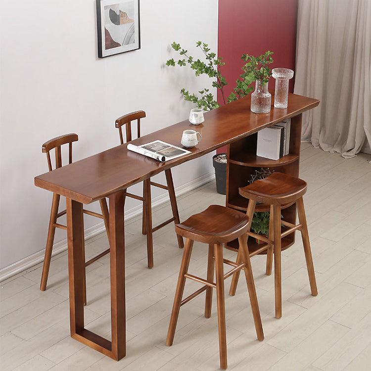 Contemporary Rectangle Bar Dining Table Wood Bar Height Table with Shelves 94.5"L x 15.7"W x 41.3"H Without Chairs Clearhalo 'Bar Furniture' 'Bar Tables' 'bar_tables' 'furn' 'furn_bar_tables' 'Furniture' 'furniture_bar_tables' 'Kitchen & Dining Furniture' 'kitchen&dining_furn' 'kitchen' 4335788