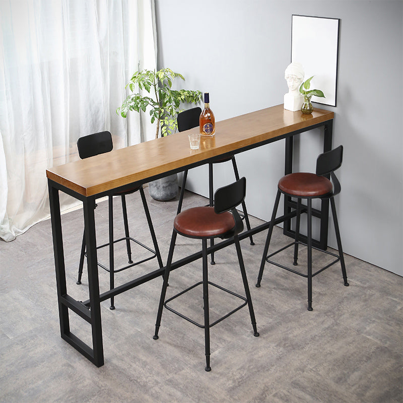 Modern Rectangle Bar Dining Table Wood Bar Height Table with Trestle Base 118.1"L x 15.7"W x 41.3"H Without Chairs Clearhalo 'Bar Furniture' 'Bar Tables' 'bar_tables' 'furn' 'furn_bar_tables' 'Furniture' 'furniture_bar_tables' 'Kitchen & Dining Furniture' 'kitchen&dining_furn' 'kitchen' 4335865