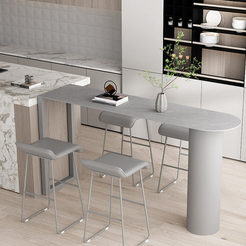 Cafe and Break-room Bistro Accent Dining Table Modern Stone Double Pedestal Counter Table Grey Without Chairs Clearhalo 'Bar Furniture' 'Bar Tables' 'bar_tables' 'furn' 'furn_bar_tables' 'Furniture' 'furniture_bar_tables' 'Kitchen & Dining Furniture' 'kitchen&dining_furn' 'kitchen' 4342608