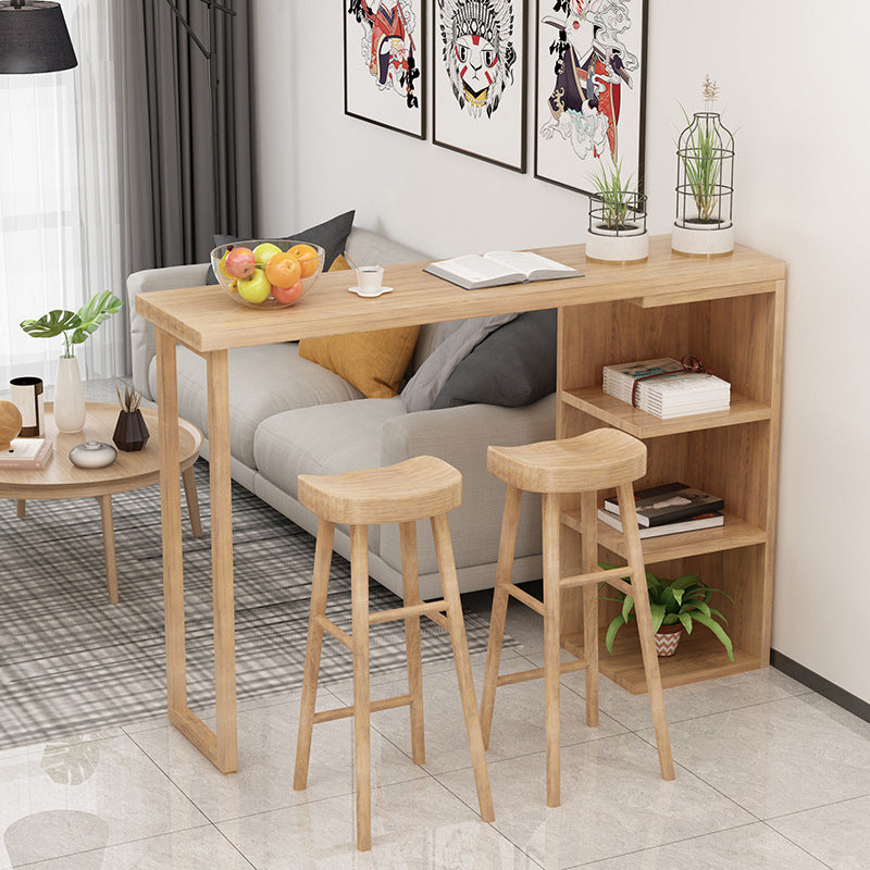 Modern Rectangle Bar Dining Table Wood Bar Height Table with Shelves in Brown 70.9"L x 17.7"W x 41.3"H Without Chairs Clearhalo 'Bar Furniture' 'Bar Tables' 'bar_tables' 'furn' 'furn_bar_tables' 'Furniture' 'furniture_bar_tables' 'Kitchen & Dining Furniture' 'kitchen&dining_furn' 'kitchen' 4342682