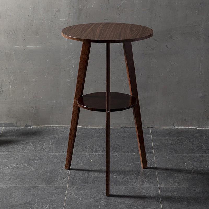 Contemporary Round Bar Dining Table Wood Bar Height Table with Shelves 23.6"L x 23.6"W x 40.2"H Brown Without Chairs Clearhalo 'Bar Furniture' 'Bar Tables' 'bar_tables' 'furn' 'furn_bar_tables' 'Furniture' 'furniture_bar_tables' 'Kitchen & Dining Furniture' 4342742