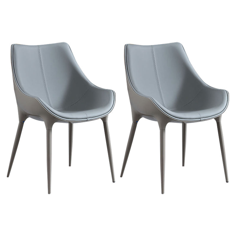 Minimalist Style Leather Dining Arm Chairs Solid Back Upholstered Chairs (Set of 2) Grey Clearhalo ' kitchen&dining_furn' 'Dining Chairs' 'Dining Tables & Seating' 'dining_chair' 'furn' 'furn_dining_chair' 'Furniture' 'furniture_dining_chair' 'Kitchen & Dining Furniture' 'kitchen' 4343643