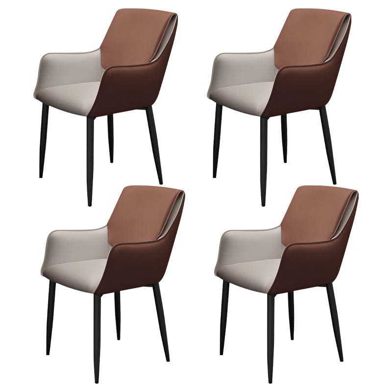 Scandinavian Home Arm Chair Metal Solid Back Upholstered Dining Room Chair Brown 4 Piece Set Clearhalo ' kitchen&dining_furn' 'Dining Chairs' 'Dining Tables & Seating' 'dining_chair' 'furn' 'furn_dining_chair' 'Furniture' 'furniture_dining_chair' 'Kitchen & Dining Furniture' 'kitchen' 4344234