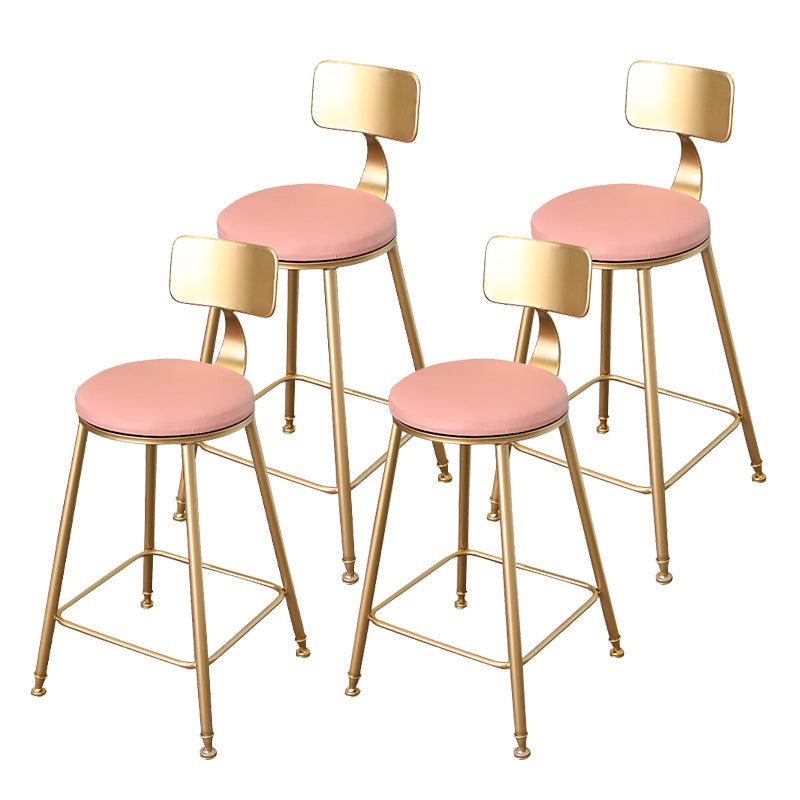 Glam Metal Upholstered Bar Stool Indoor Barstool with Iron Legs and Low Back,Cushion Pink 4 Piece Set Non-Upholstered Clearhalo 'Bar Furniture' 'Bar Stools' 'bar_stools' 'furn' 'furn_bar_stools' 'furniture_bar_stools' 'Kitchen & Dining Furniture' 'kitchen&dining_furn' 'kitchen' 'kitchen_furn' Furniture' 4344334