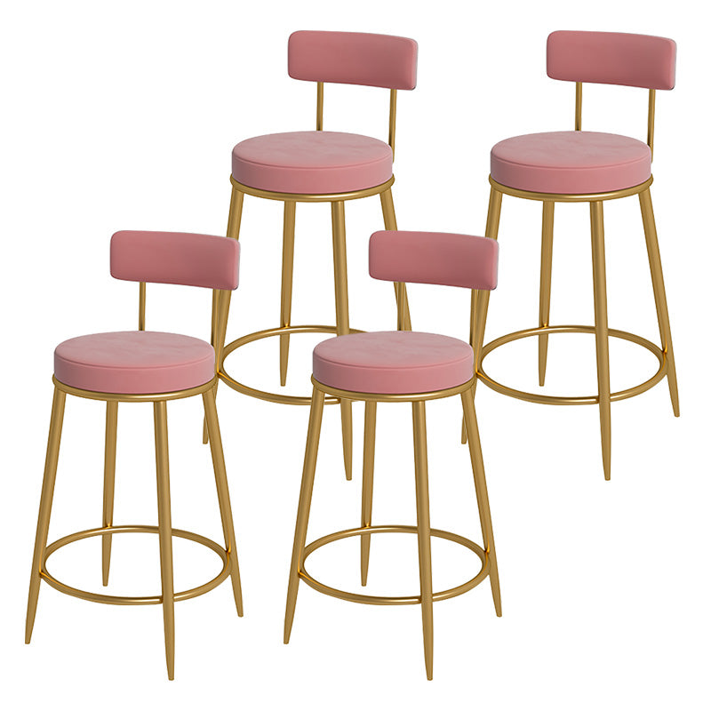 Glam Metal Upholstered Bar Stool Bristol Barstool with Iron Legs and Low Cushion Back Pink Gold 4 Piece Set Clearhalo 'Bar Furniture' 'Bar Stools' 'bar_stools' 'furn' 'furn_bar_stools' 'furniture_bar_stools' 'Kitchen & Dining Furniture' 'kitchen&dining_furn' 'kitchen' 'kitchen_furn' Furniture' 4344572