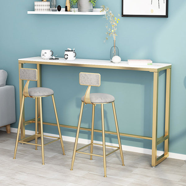 White Modern Marble Counter Wine Table Rectangle Footrest Bar Height Cocktail Table 78.7"L x 15.7"W x 41.3"H White-Gold Without Chairs Clearhalo 'Bar Furniture' 'Bar Tables' 'bar_tables' 'furn' 'furn_bar_tables' 'Furniture' 'furniture_bar_tables' 'Kitchen & Dining Furniture' 'kitchen&dining_furn' 'kitchen' 4345011