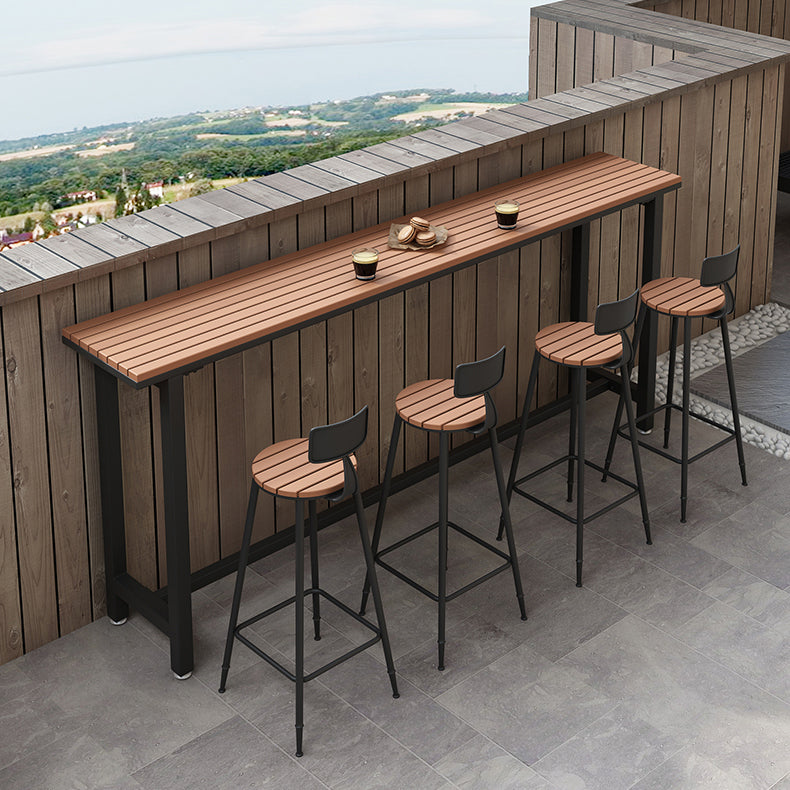 Modern Rectangle Outdoor Patio Bar Table Wood Natural Bistro Bar Height Cocktail Table 94.5"L x 15.7"W x 41.3"H Black Without Chairs Clearhalo 'Bar Furniture' 'Bar Tables' 'bar_tables' 'furn' 'furn_bar_tables' 'Furniture' 'furniture_bar_tables' 'Kitchen & Dining Furniture' 4345258