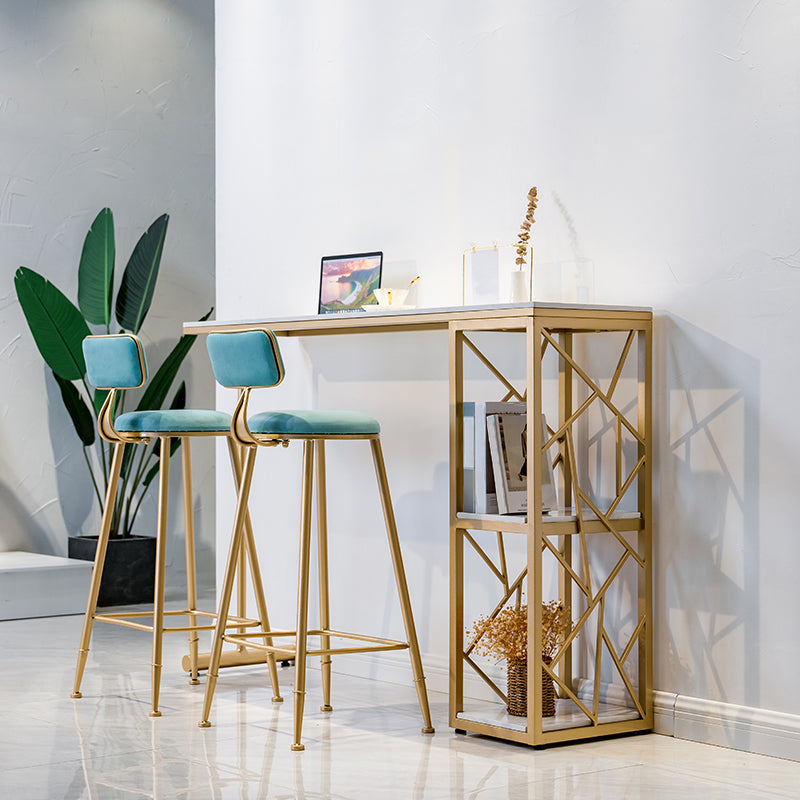 Modern Stone Double Pedestal Cocktail Bar Table Rectangle Storage Bistro Bar Desk 86.6"L x 15.7"W x 41.3"H Gold Without Chairs Clearhalo 'Bar Furniture' 'Bar Tables' 'bar_tables' 'furn' 'furn_bar_tables' 'Furniture' 'furniture_bar_tables' 'Kitchen & Dining Furniture' 'kitchen&dining_furn' 'kitchen' 4345277