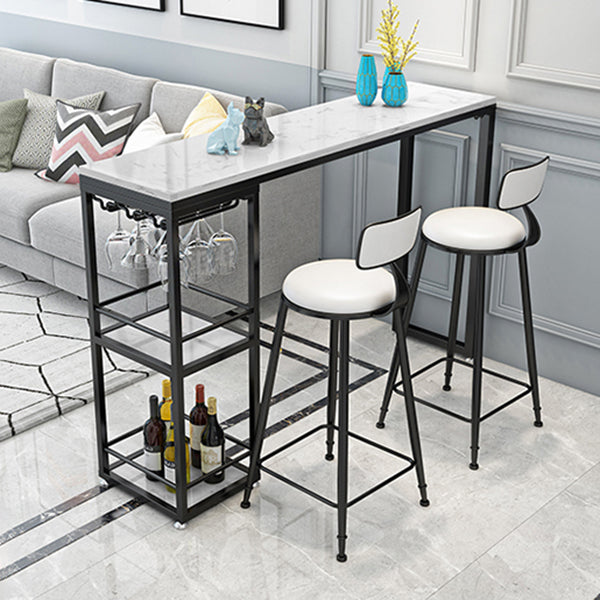 Marble Rectangle Modern Pub Bar Table Storage Double Pedestal Bar Height Table, Only Table 78.7"L x 15.7"W x 41.3"H White-Black Without Chairs Clearhalo 'Bar Furniture' 'Bar Tables' 'bar_tables' 'furn' 'furn_bar_tables' 'Furniture' 'furniture_bar_tables' 'Kitchen & Dining Furniture' 'kitchen&dining_furn' 'kitchen' 4345359