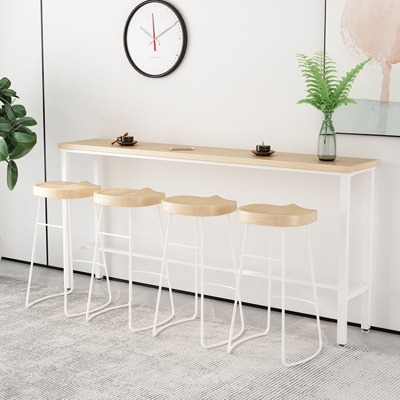 Modern Natural Bistro Bar Height Cocktail Table Rectangle Trestle Bistro Table 118.1"L x 15.7"W x 41.3"H Without Chairs Clearhalo 'Bar Furniture' 'Bar Tables' 'bar_tables' 'furn' 'furn_bar_tables' 'Furniture' 'furniture_bar_tables' 'Kitchen & Dining Furniture' 'kitchen&dining_furn' 'kitchen' 4345396