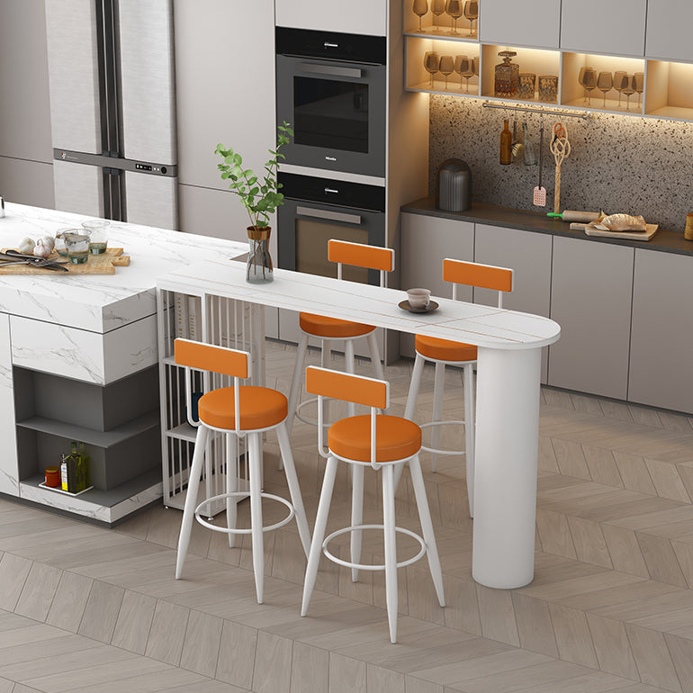 Contemporary Bar Dining Table with Shelves Indoor Bar Height Table Iron Base 78.7"L x 15.7"W x 41.3"H White Without Chairs Clearhalo 'Bar Furniture' 'Bar Tables' 'bar_tables' 'furn' 'furn_bar_tables' 'Furniture' 'furniture_bar_tables' 'Kitchen & Dining Furniture' 'kitchen&dining_furn' 'kitchen' 4345458