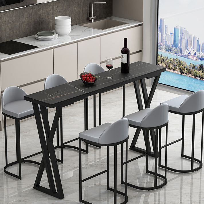 Contemporary Rectangle Bar Dining Table Indoor Bar Height Cocktail Table 42-Inch Top 78.7"L x 15.7"W x 41.3"H Black Without Chairs Clearhalo 'Bar Furniture' 'Bar Tables' 'bar_tables' 'furn' 'furn_bar_tables' 'Furniture' 'furniture_bar_tables' 'Kitchen & Dining Furniture' 'kitchen&dining_furn' 'kitchen' 4345488