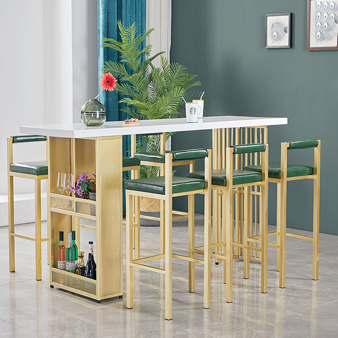 Glam Rectangle Pine Pub Bar Table Indoor Metal Double Pedestal Bar Dining Table with Shelf 102.4"L x 23.6"W x 41.3"H Without Chairs Clearhalo 'Bar Furniture' 'Bar Tables' 'bar_tables' 'furn' 'furn_bar_tables' 'Furniture' 'furniture_bar_tables' 'Kitchen & Dining Furniture' 'kitchen&dining_furn' 'kitchen' 4354908