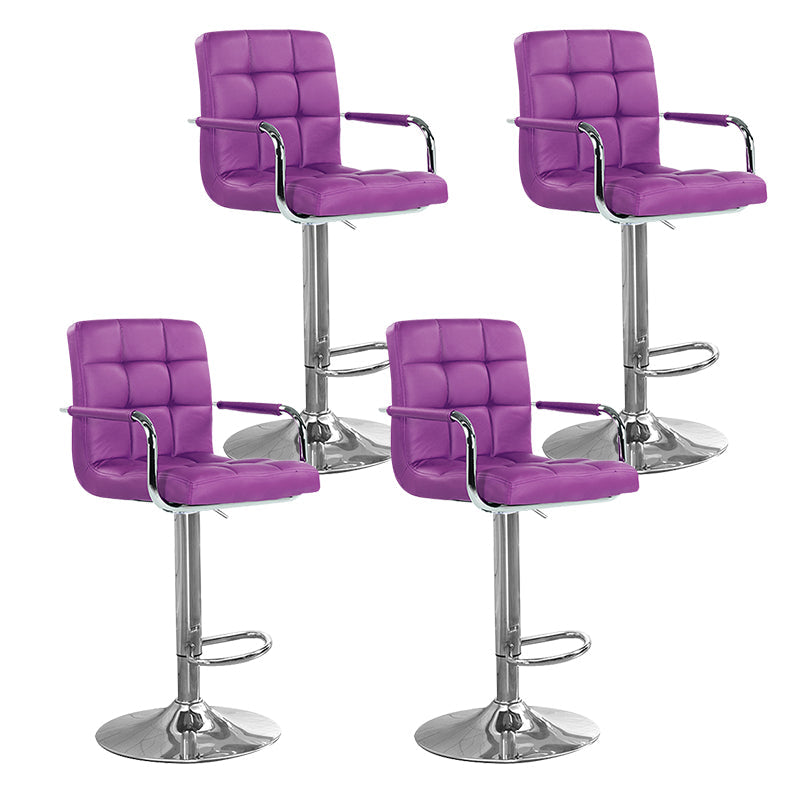 Modern Backrest Liftable Stool Steel Household Bar Stool with Cushion Purple 4 Piece Set Counter Stool (24"H) Clearhalo 'Bar Furniture' 'Bar Stools' 'bar_stools' 'furn' 'furn_bar_stools' 'furniture_bar_stools' 'Kitchen & Dining Furniture' 'kitchen&dining_furn' 'kitchen' 'kitchen_furn' Furniture' 4356626