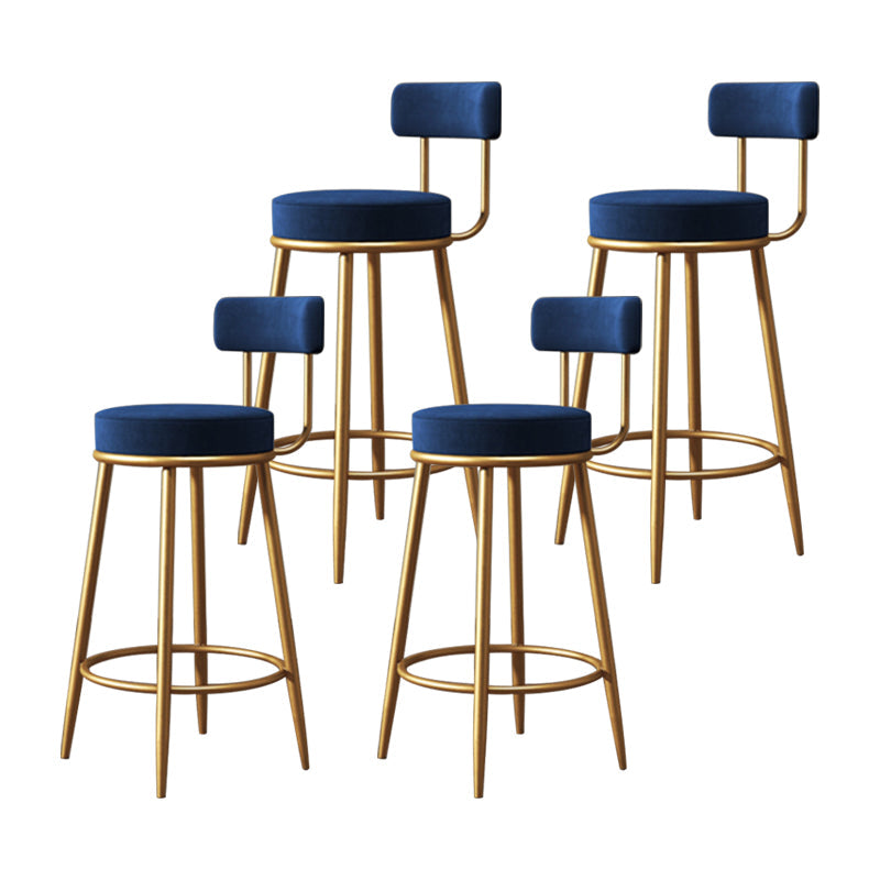 Glam Armless Backrest Counter Stool Iron Household Bar Stool with Velvet Cushion and Pedal Blue 4 Piece Set Clearhalo 'Bar Furniture' 'Bar Stools' 'bar_stools' 'furn' 'furn_bar_stools' 'furniture_bar_stools' 'Kitchen & Dining Furniture' 'kitchen&dining_furn' 'kitchen' 'kitchen_furn' Furniture' 4371733