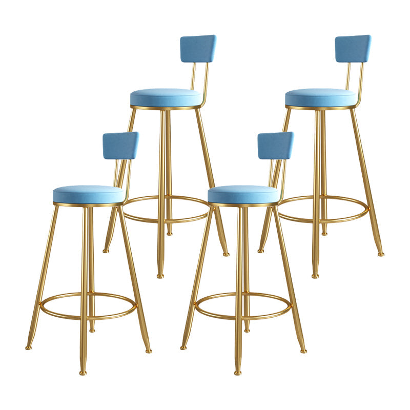 Glam Metal Upholstered Barstool Living Room Bar Stool with Iron Legs and Low Back,Cushion Blue 4 Piece Set Clearhalo 'Bar Furniture' 'Bar Stools' 'bar_stools' 'furn' 'furn_bar_stools' 'furniture_bar_stools' 'Kitchen & Dining Furniture' 'kitchen&dining_furn' 'kitchen' 'kitchen_furn' Furniture' 4372153