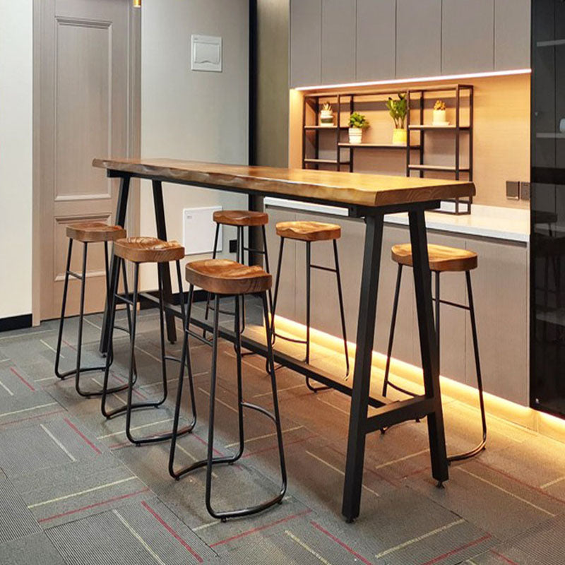 Dining Room Rectangle Wood Top Counter Table Metal Black Legs Industrial Bar Table 86.6"L x 15.7"W x 41.3"H Without Chairs Clearhalo 'Bar Furniture' 'Bar Tables' 'bar_tables' 'furn' 'furn_bar_tables' 'Furniture' 'furniture_bar_tables' 'Kitchen & Dining Furniture' 4372463