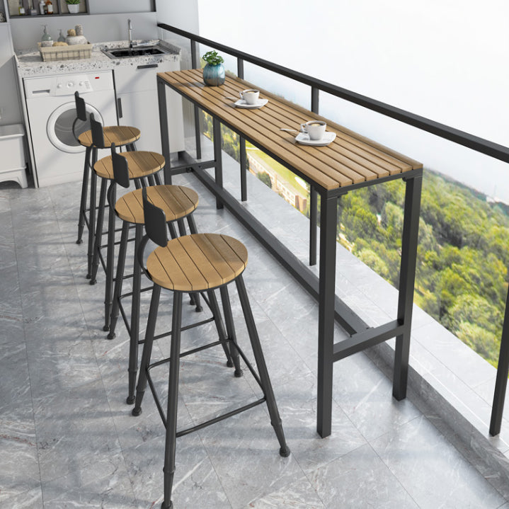 Metal Rectangle Fixed Table Bistro Bar Desk Outdoor Modern Bar Height Cocktail Table 78.7"L x 15.7"W x 41.3"H Dark Wood Without Chairs Clearhalo 'Bar Furniture' 'Bar Tables' 'bar_tables' 'furn' 'furn_bar_tables' 'Furniture' 'furniture_bar_tables' 'Kitchen & Dining Furniture' 4374606