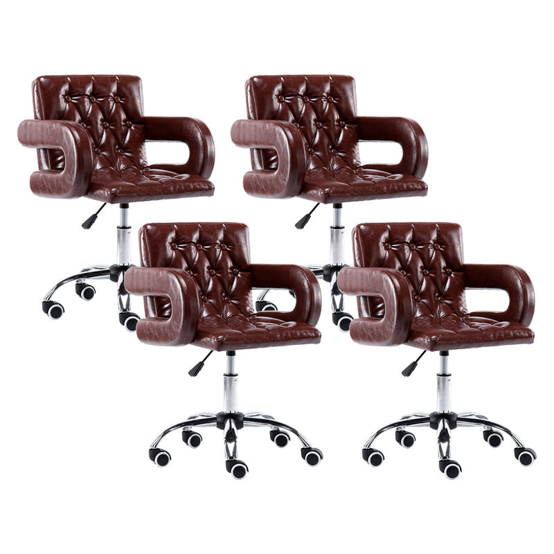 Modern Armed PU Upholstery Bar Stool Adjustable Swivel Backrest Counter Chair Brown 4 Piece Set Clearhalo 'Bar Furniture' 'Bar Stools' 'bar_stools' 'furn' 'furn_bar_stools' 'furniture_bar_stools' 'Kitchen & Dining Furniture' 'kitchen&dining_furn' 'kitchen' 'kitchen_furn' Furniture' 4380536