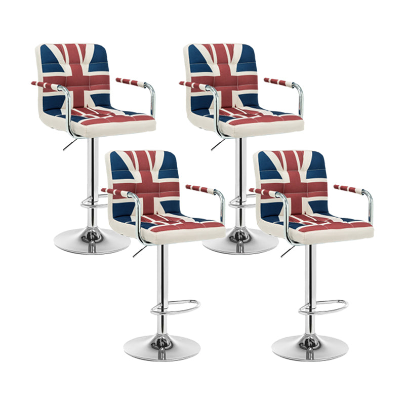 Modern Leather Low Back Bar Stool Armed Quilted Adjustable Height Counter Stool Red-White-Blue 4 Piece Set Bar Stool(31"H) Clearhalo 'Bar Furniture' 'Bar Stools' 'bar_stools' 'furn' 'furn_bar_stools' 'furniture_bar_stools' 'Kitchen & Dining Furniture' 'kitchen&dining_furn' 'kitchen' 'kitchen_furn' Furniture' 4380547
