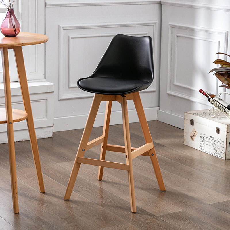 Contemporary Backrest Bar Stool Leather Wood 4 Legs Bar Stool , 1 Piece Black Clearhalo 'Bar Furniture' 'Bar Stools' 'bar_stools' 'furn' 'furn_bar_stools' 'furniture_bar_stools' 'Kitchen & Dining Furniture' 'kitchen&dining_furn' 'kitchen' 'kitchen_furn' Furniture' 4380702