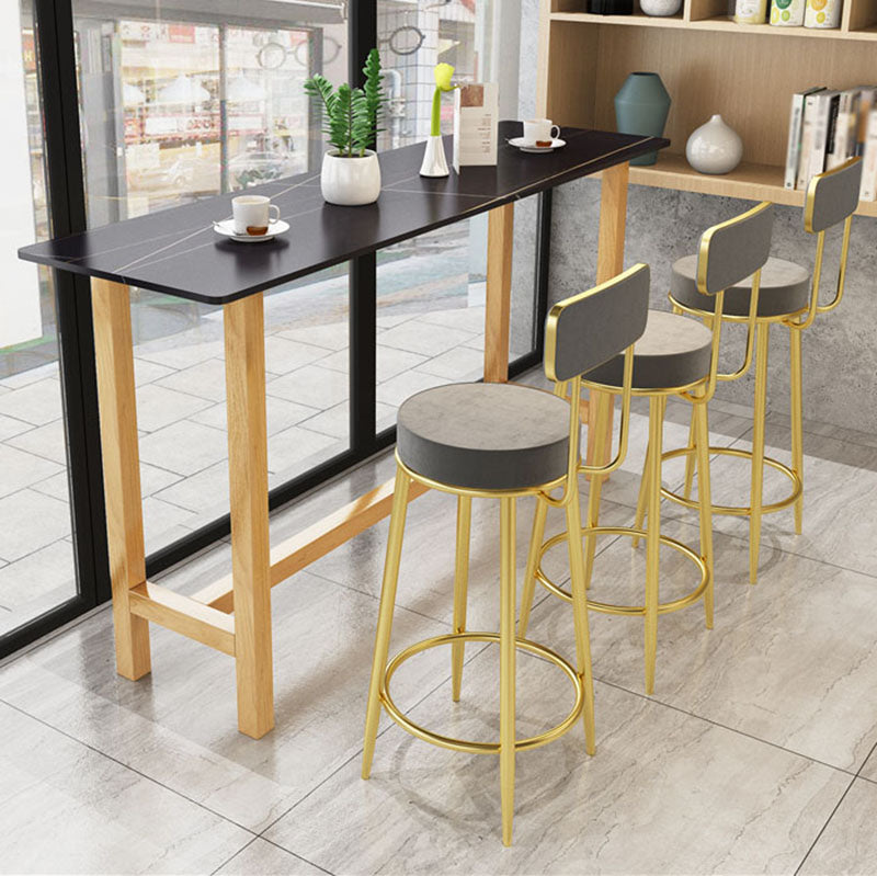 Glam Natural Wood Bar Table Faux Marble Rectangle Top 41.3"H Bistro Table 70.9"L x 15.7"W x 41.3"H Black Without Chairs Clearhalo 'Bar Furniture' 'Bar Tables' 'bar_tables' 'furn' 'furn_bar_tables' 'Furniture' 'furniture_bar_tables' 'Kitchen & Dining Furniture' 'kitchen&dining_furn' 'kitchen' 4380965