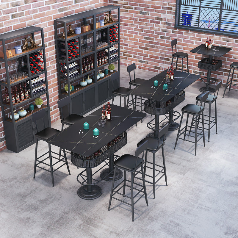 Industrial Black Iron Bar Table Faux Marble Top 41.3"H Bistro Table with Storage Rectangular Without Chairs Clearhalo 'Bar Furniture' 'Bar Tables' 'bar_tables' 'furn' 'furn_bar_tables' 'Furniture' 'furniture_bar_tables' 'Kitchen & Dining Furniture' 'kitchen&dining_furn' 'kitchen' 4380995