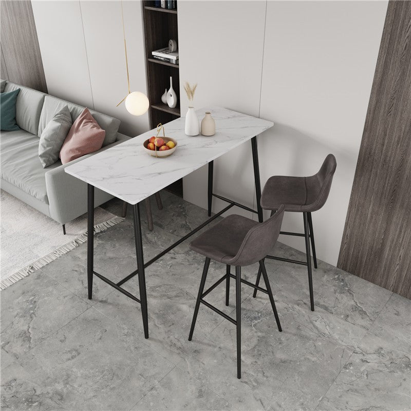 Industrial Black Metal Bar Table Faux Marble Rectangle Top Bistro Table - 47" x 23" x 41" Grey White Without Chairs Clearhalo 'Bar Furniture' 'Bar Tables' 'bar_tables' 'furn' 'furn_bar_tables' 'Furniture' 'furniture_bar_tables' 'Kitchen & Dining Furniture' 'kitchen&dining_furn' 'kitchen' 4381008