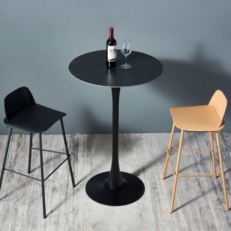 Industrial Iron Bar Table Round Top Indoor 41.3"H Bistro Table with Pedestal 27.6"L x 27.6"W x 43.3"H Black Stone Clearhalo 'Bar Furniture' 'Bar Tables' 'bar_tables' 'furn' 'furn_bar_tables' 'Furniture' 'furniture_bar_tables' 'Kitchen & Dining Furniture' 'kitchen&dining_furn' 'kitchen' 4381023