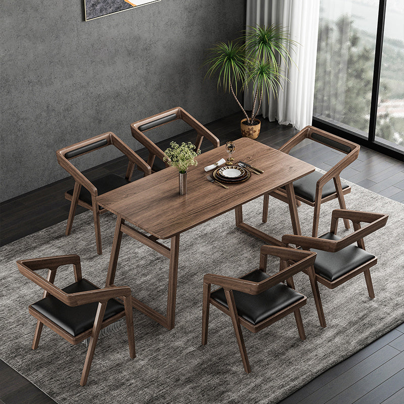 1/5/7 Pcs Ash Wood Modern Dining Set with Rectangle Table and Wooden Chairs Dinette Set 7 Pieces: Table, 6 Walnut Chairs Clearhalo 'Dining Room Sets' 'Dining Tables & Seating' 'dining_room_set' 'furn' 'furn_dining_room_set' 'Furniture' 'furniture_dining_room_set' 'Kitchen & Dining Furniture' 'kitchen&dining_furn' 'kitchen' 4381498