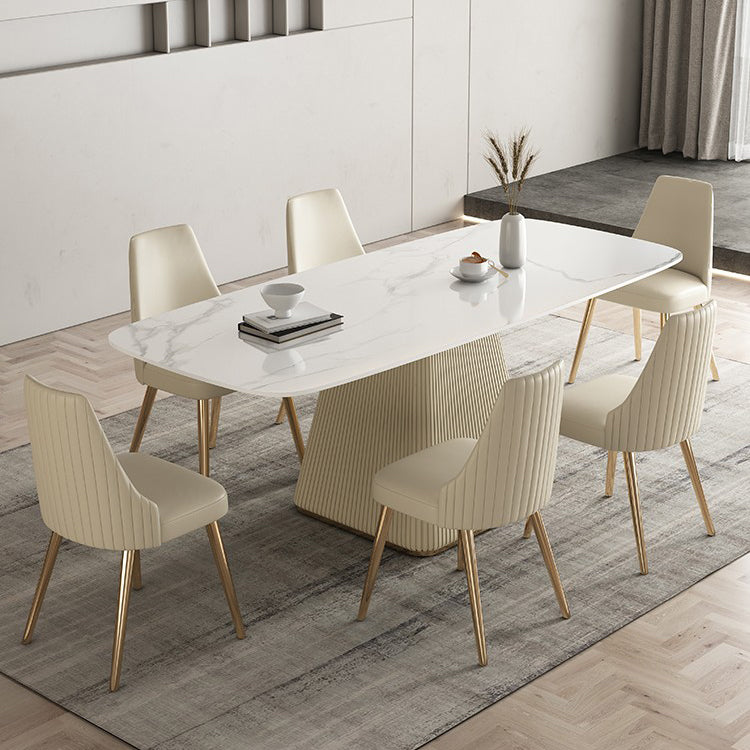Nordic 1/2/5/7 Pieces Dining Set Sintered Stone White Table with Leather Chairs Dining Set 7 Pieces: Table, 6 Chairs Clearhalo 'Dining Room Sets' 'Dining Tables & Seating' 'dining_room_set' 'furn' 'furn_dining_room_set' 'Furniture' 'furniture_dining_room_set' 'Kitchen & Dining Furniture' 'kitchen&dining_furn' 'kitchen' 4381514