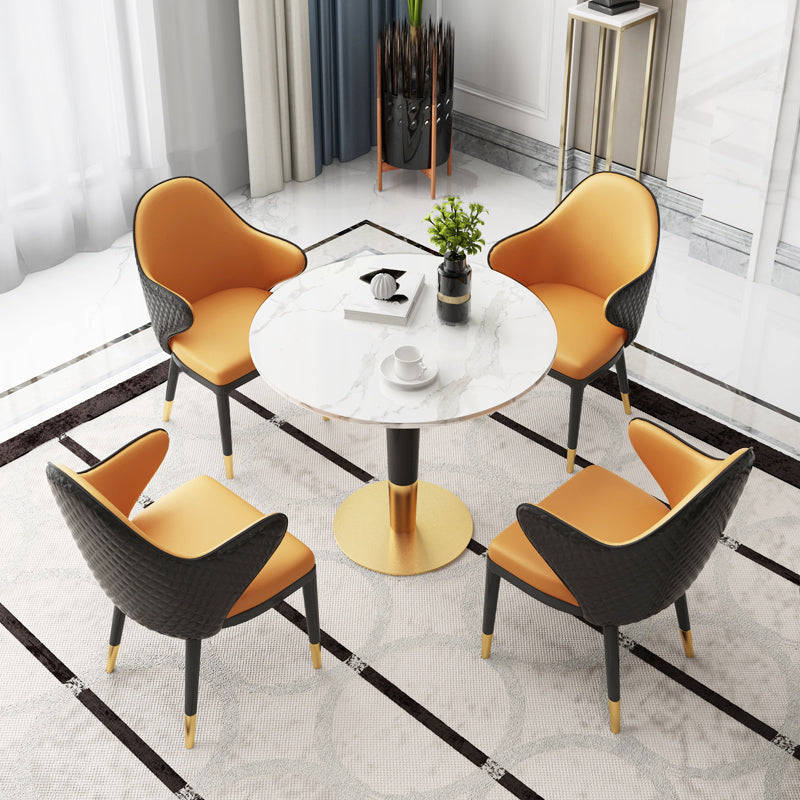 Glam 1/2/3/4/5 Pieces Round Furniture Sintered Stone Standard Height Dining Room Table Set 5 Pieces: Table, 4 Chairs Clearhalo 'Dining Room Sets' 'Dining Tables & Seating' 'dining_room_set' 'furn' 'furn_dining_room_set' 'Furniture' 'furniture_dining_room_set' 'Kitchen & Dining Furniture' 'kitchen&dining_furn' 'kitchen' 4381640
