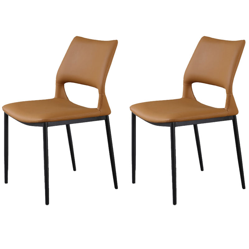 Industrial Style Open Back Dining Side Chair Leather Dining Chairs for Home Orange 2 Piece Set Clearhalo ' kitchen&dining_furn' 'Dining Chairs' 'Dining Tables & Seating' 'dining_chair' 'furn' 'furn_dining_chair' 'Furniture' 'furniture_dining_chair' 'Kitchen & Dining Furniture' 'kitchen' 4391621